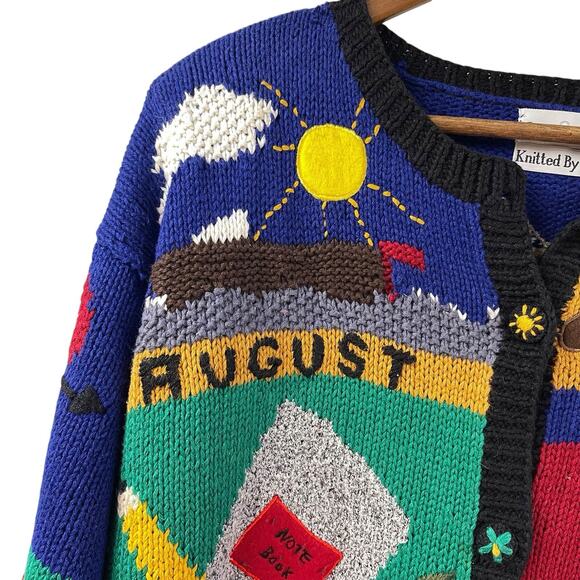 Vintage Knitted Calendar Cardigan Colorful Croft & Barrow Large Quirky - Picture 3 of 14